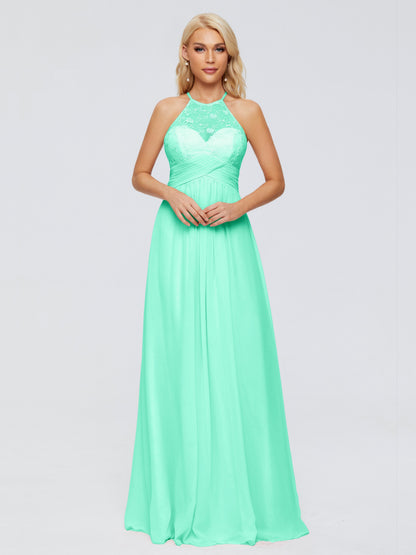 Isabel Halter Keyhole Chiffon Long Bridesmaid Dresses