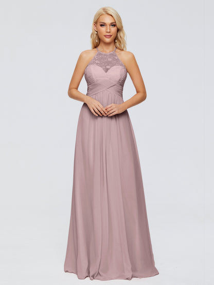 Isabel Halter Keyhole Chiffon Long Bridesmaid Dresses