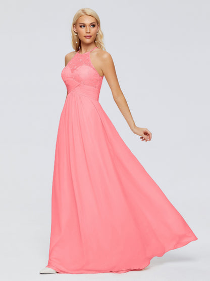 Isabel Halter Keyhole Chiffon Long Bridesmaid Dresses
