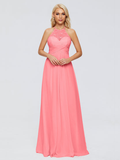 Isabel Halter Keyhole Chiffon Long Bridesmaid Dresses
