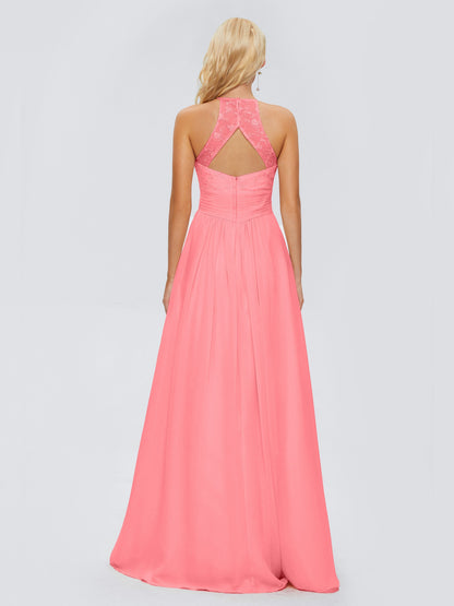 Isabel Halter Keyhole Chiffon Long Bridesmaid Dresses