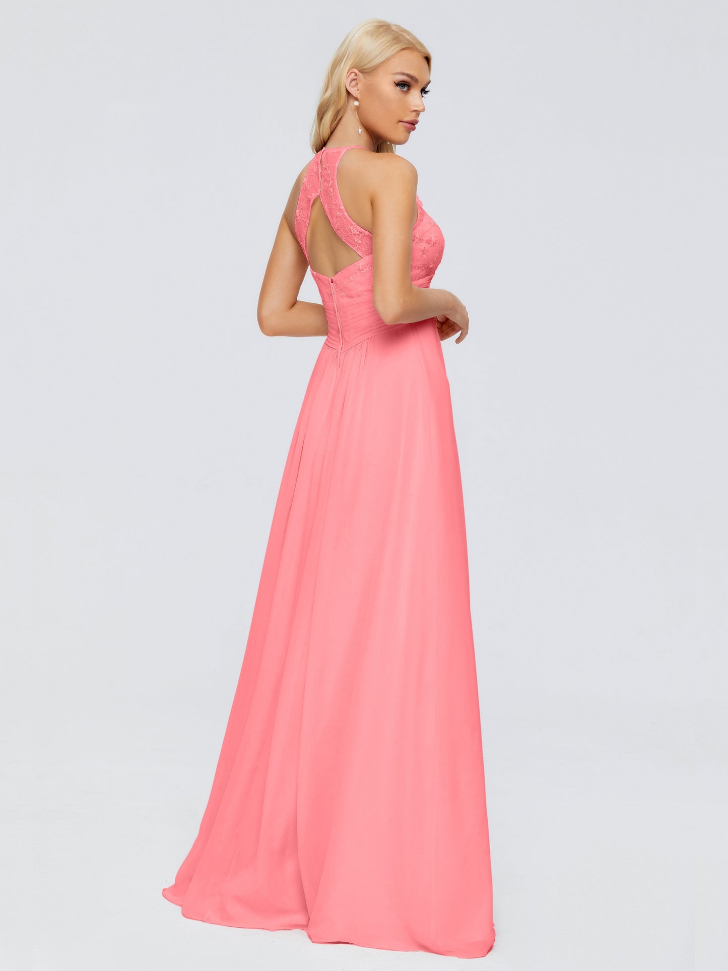 Isabel Halter Keyhole Chiffon Long Bridesmaid Dresses