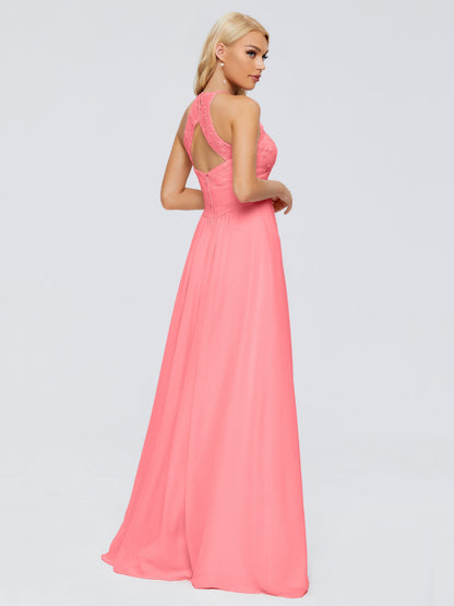 Isabel Halter Keyhole Chiffon Long Bridesmaid Dresses