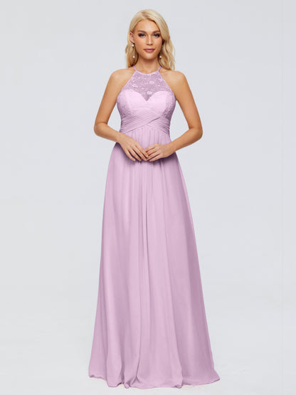 Isabel Halter Keyhole Chiffon Long Bridesmaid Dresses
