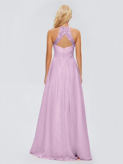 Isabel Halter Keyhole Chiffon Long Bridesmaid Dresses