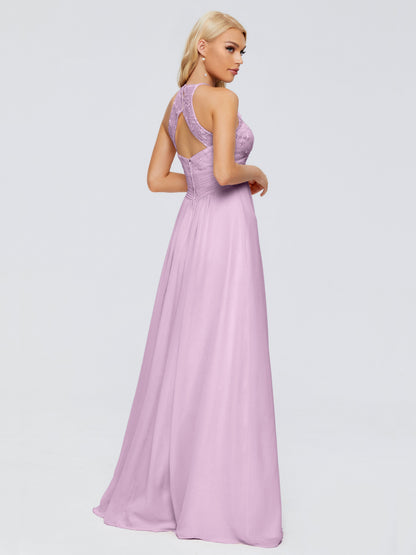 Isabel Halter Keyhole Chiffon Long Bridesmaid Dresses