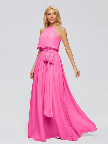Nadey Halter Chiffon Bridesmaid Dresses With Bowknot