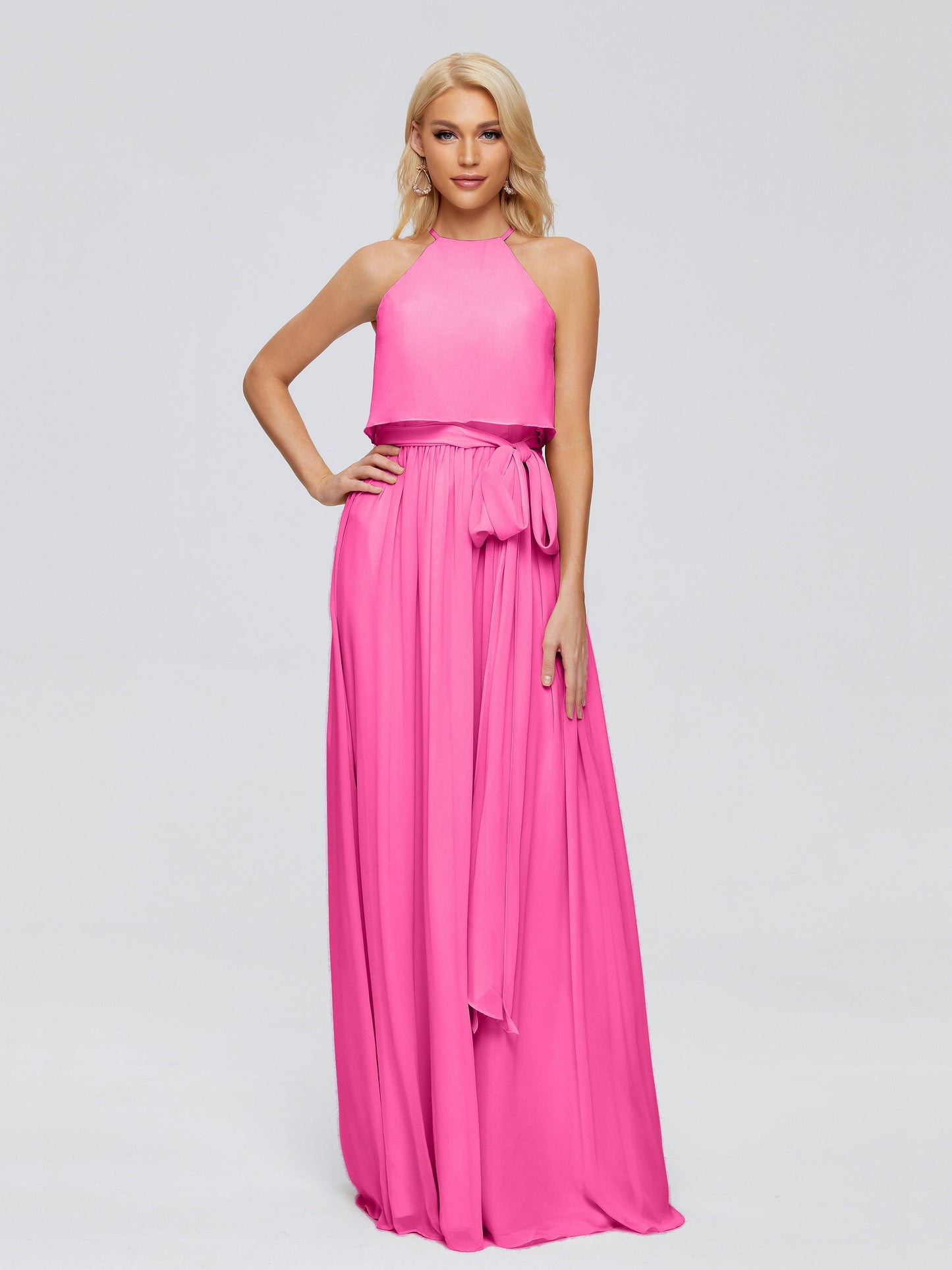 Nadey Halter Chiffon Bridesmaid Dresses With Bowknot