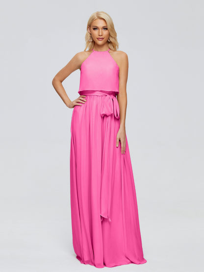 Nadey Halter Chiffon Bridesmaid Dresses With Bowknot
