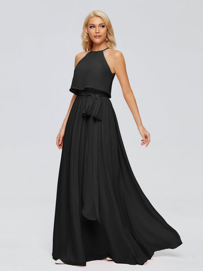 Nadey Halter Chiffon Bridesmaid Dresses With Bowknot