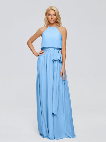 Nadey Halter Chiffon Bridesmaid Dresses With Bowknot