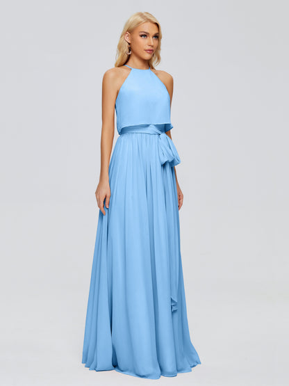 Nadey Halter Chiffon Bridesmaid Dresses With Bowknot