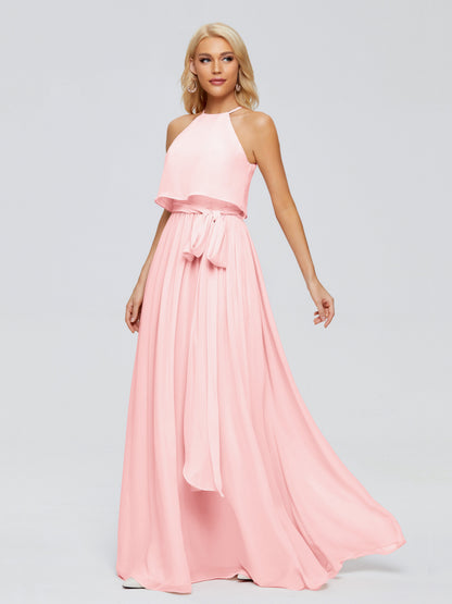 Nadey Halter Chiffon Bridesmaid Dresses With Bowknot