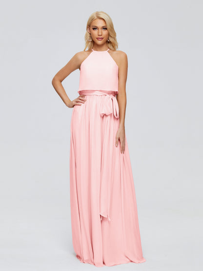 Nadey Halter Chiffon Bridesmaid Dresses With Bowknot