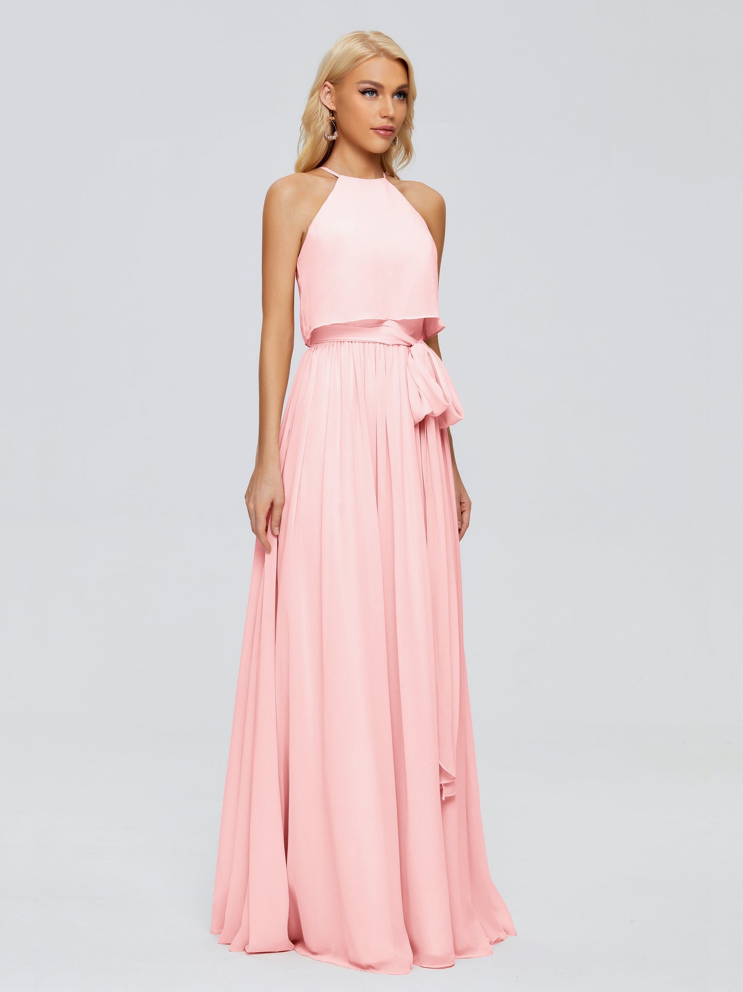 Nadey Halter Chiffon Bridesmaid Dresses With Bowknot