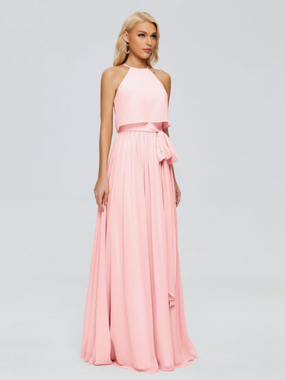 Nadey Halter Chiffon Bridesmaid Dresses With Bowknot