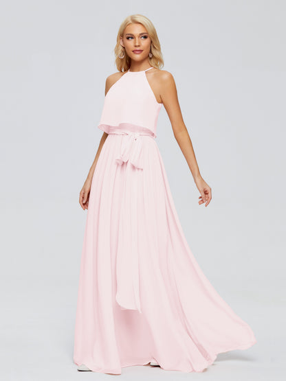 Nadey Halter Chiffon Bridesmaid Dresses With Bowknot