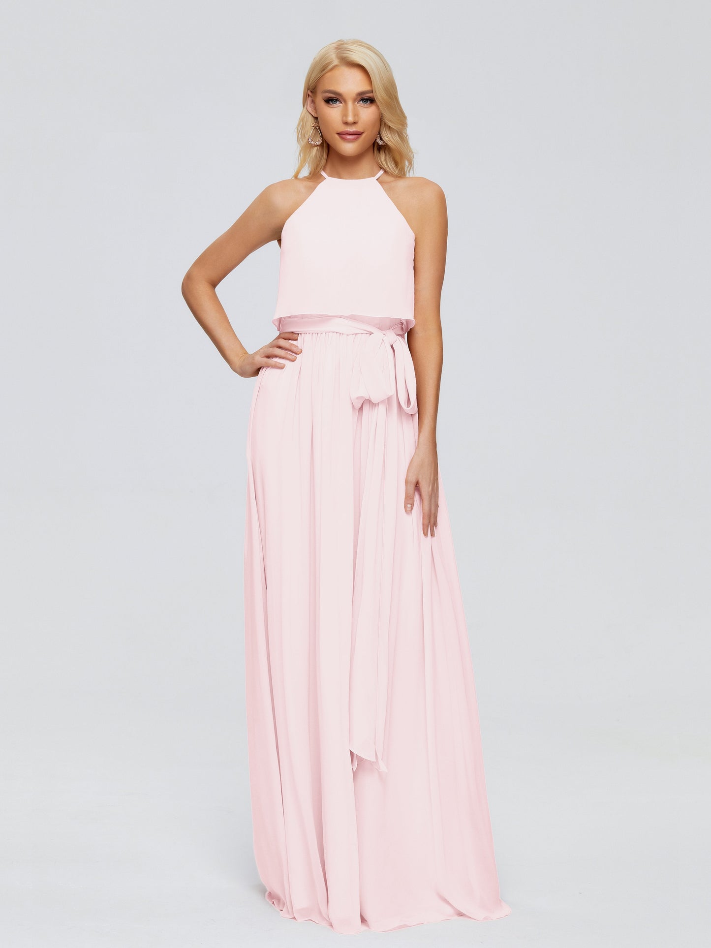 Nadey Halter Chiffon Bridesmaid Dresses With Bowknot