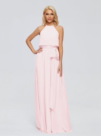 Nadey Halter Chiffon Bridesmaid Dresses With Bowknot