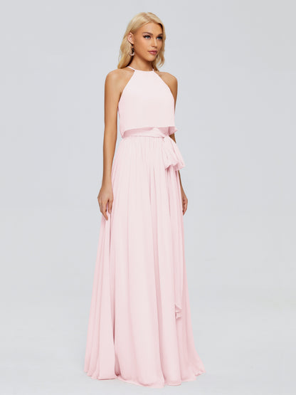 Nadey Halter Chiffon Bridesmaid Dresses With Bowknot