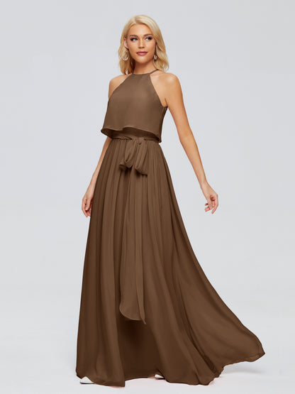 Nadey Halter Chiffon Bridesmaid Dresses With Bowknot