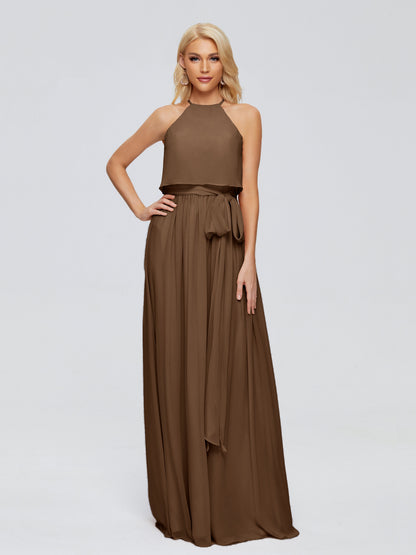 Nadey Halter Chiffon Bridesmaid Dresses With Bowknot