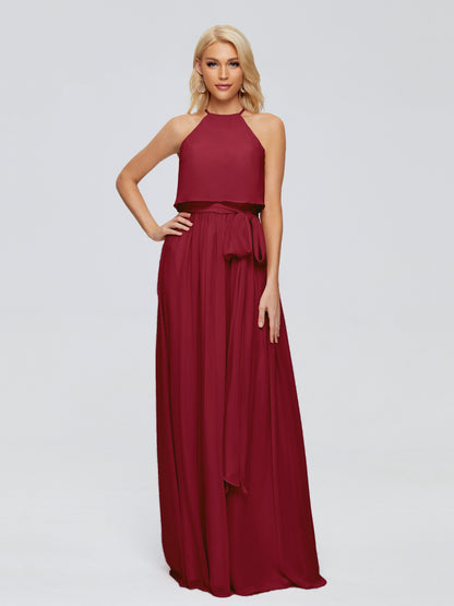 Nadey Halter Chiffon Bridesmaid Dresses With Bowknot