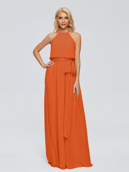 Nadey Halter Chiffon Bridesmaid Dresses With Bowknot