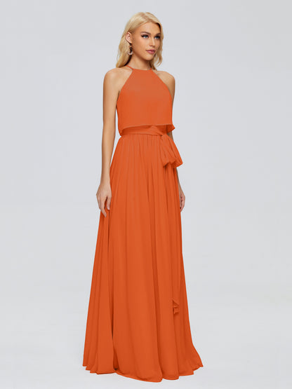 Nadey Halter Chiffon Bridesmaid Dresses With Bowknot