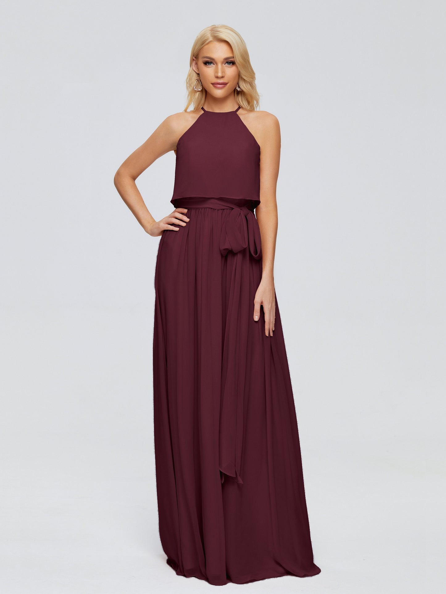 Nadey Halter Chiffon Bridesmaid Dresses With Bowknot