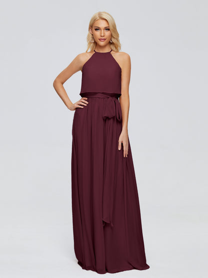 Nadey Halter Chiffon Bridesmaid Dresses With Bowknot