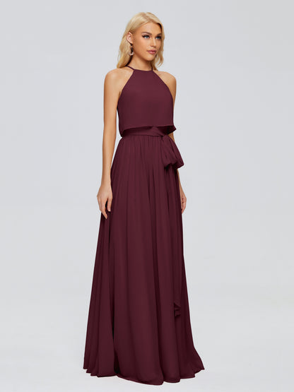 Nadey Halter Chiffon Bridesmaid Dresses With Bowknot