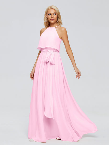 Nadey Halter Chiffon Bridesmaid Dresses With Bowknot