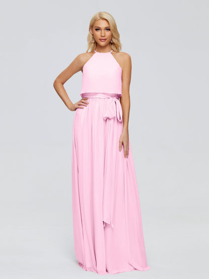 Nadey Halter Chiffon Bridesmaid Dresses With Bowknot