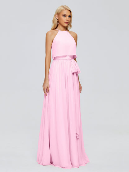 Nadey Halter Chiffon Bridesmaid Dresses With Bowknot