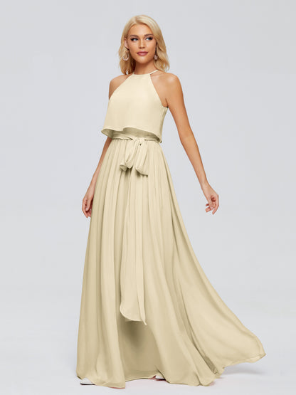 Nadey Halter Chiffon Bridesmaid Dresses With Bowknot
