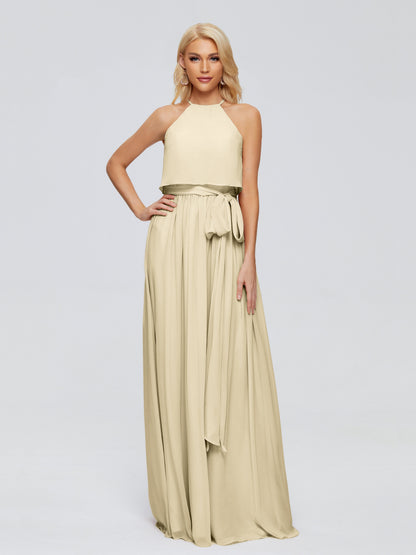 Nadey Halter Chiffon Bridesmaid Dresses With Bowknot