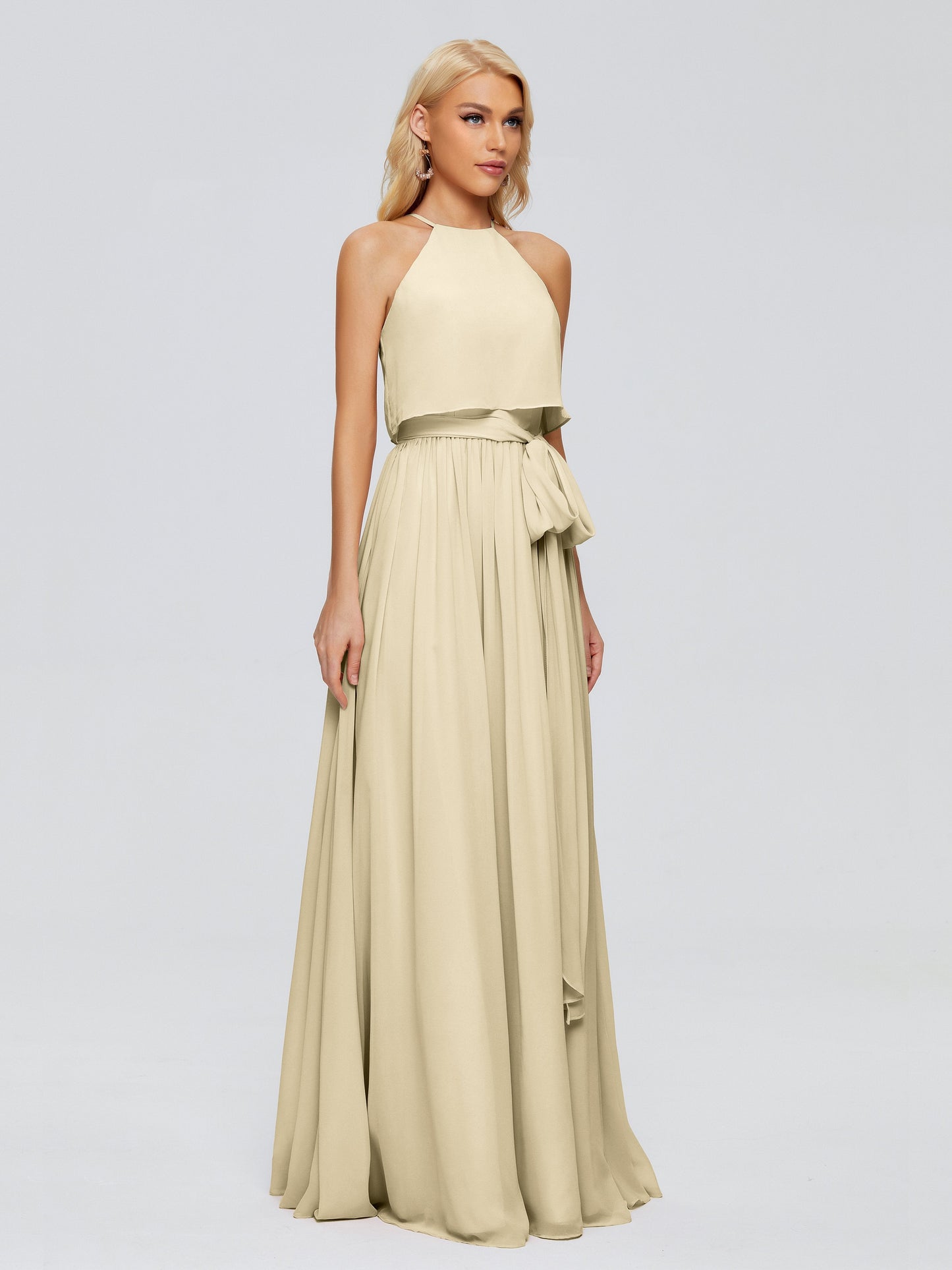 Nadey Halter Chiffon Bridesmaid Dresses With Bowknot