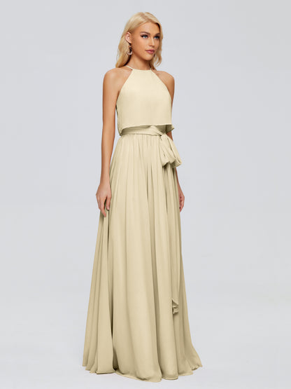 Nadey Halter Chiffon Bridesmaid Dresses With Bowknot
