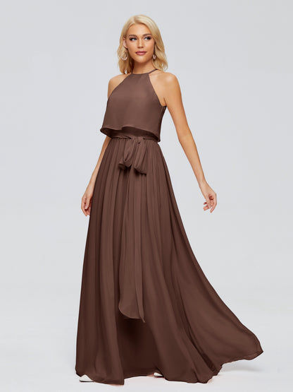 Nadey Halter Chiffon Bridesmaid Dresses With Bowknot