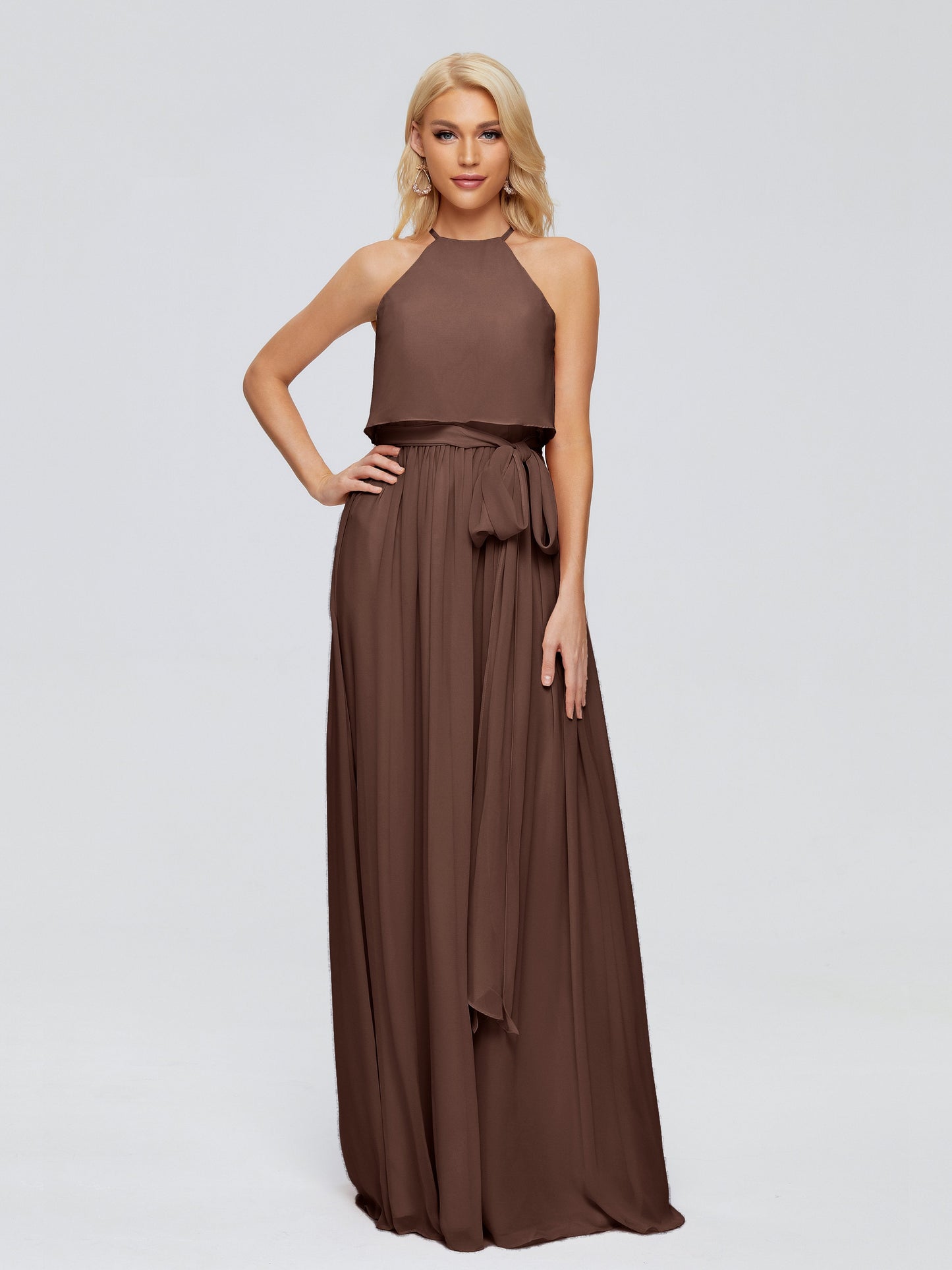 Nadey Halter Chiffon Bridesmaid Dresses With Bowknot