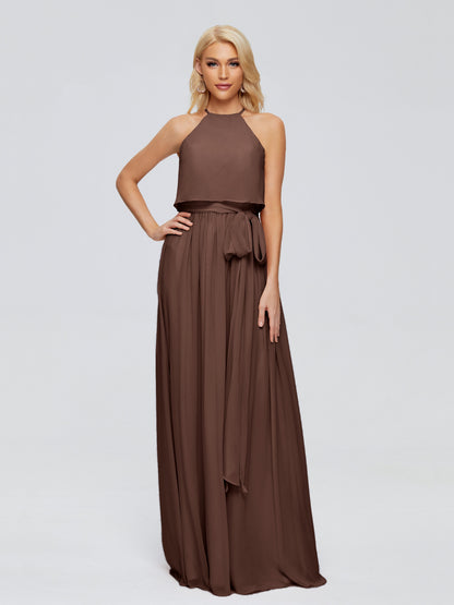 Nadey Halter Chiffon Bridesmaid Dresses With Bowknot