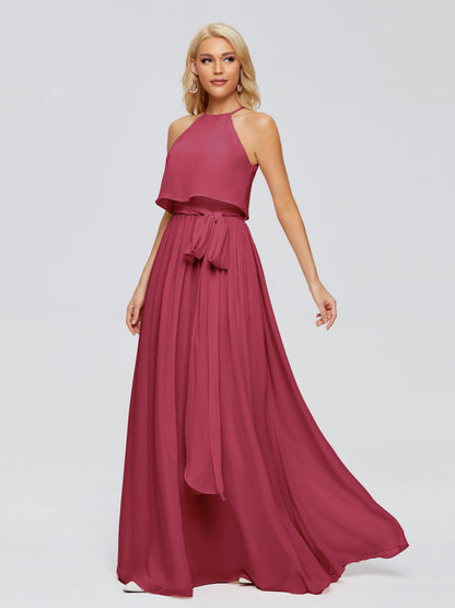 Nadey Halter Chiffon Bridesmaid Dresses With Bowknot