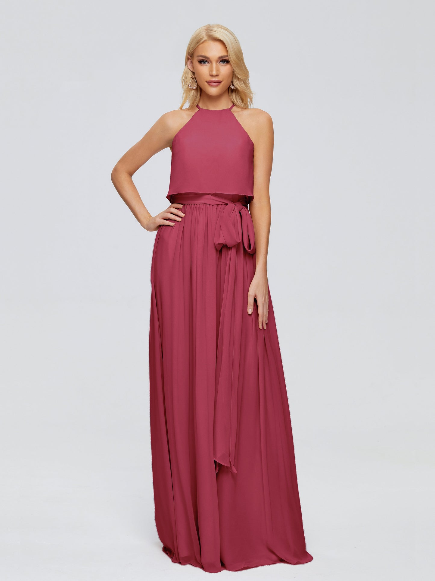 Nadey Halter Chiffon Bridesmaid Dresses With Bowknot