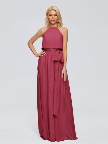 Nadey Halter Chiffon Bridesmaid Dresses With Bowknot