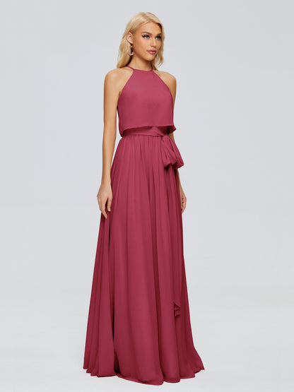 Nadey Halter Chiffon Bridesmaid Dresses With Bowknot