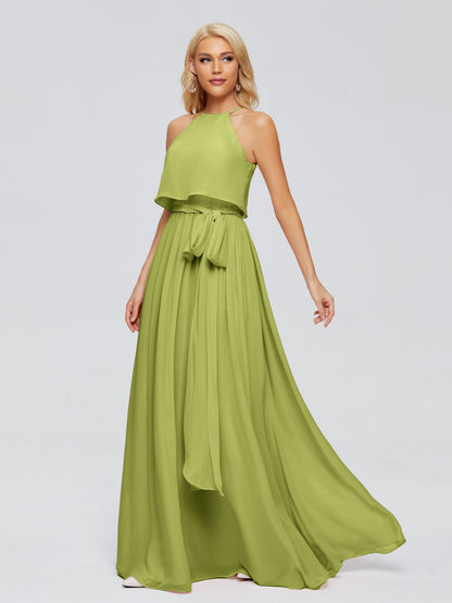 Nadey Halter Chiffon Bridesmaid Dresses With Bowknot