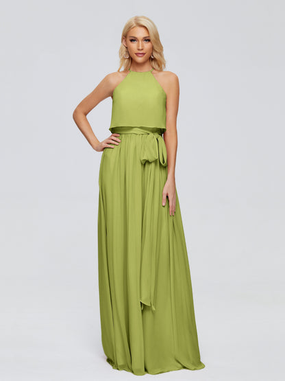 Nadey Halter Chiffon Bridesmaid Dresses With Bowknot