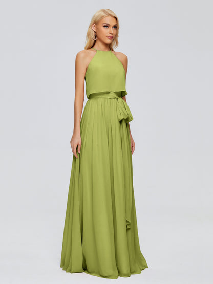Nadey Halter Chiffon Bridesmaid Dresses With Bowknot