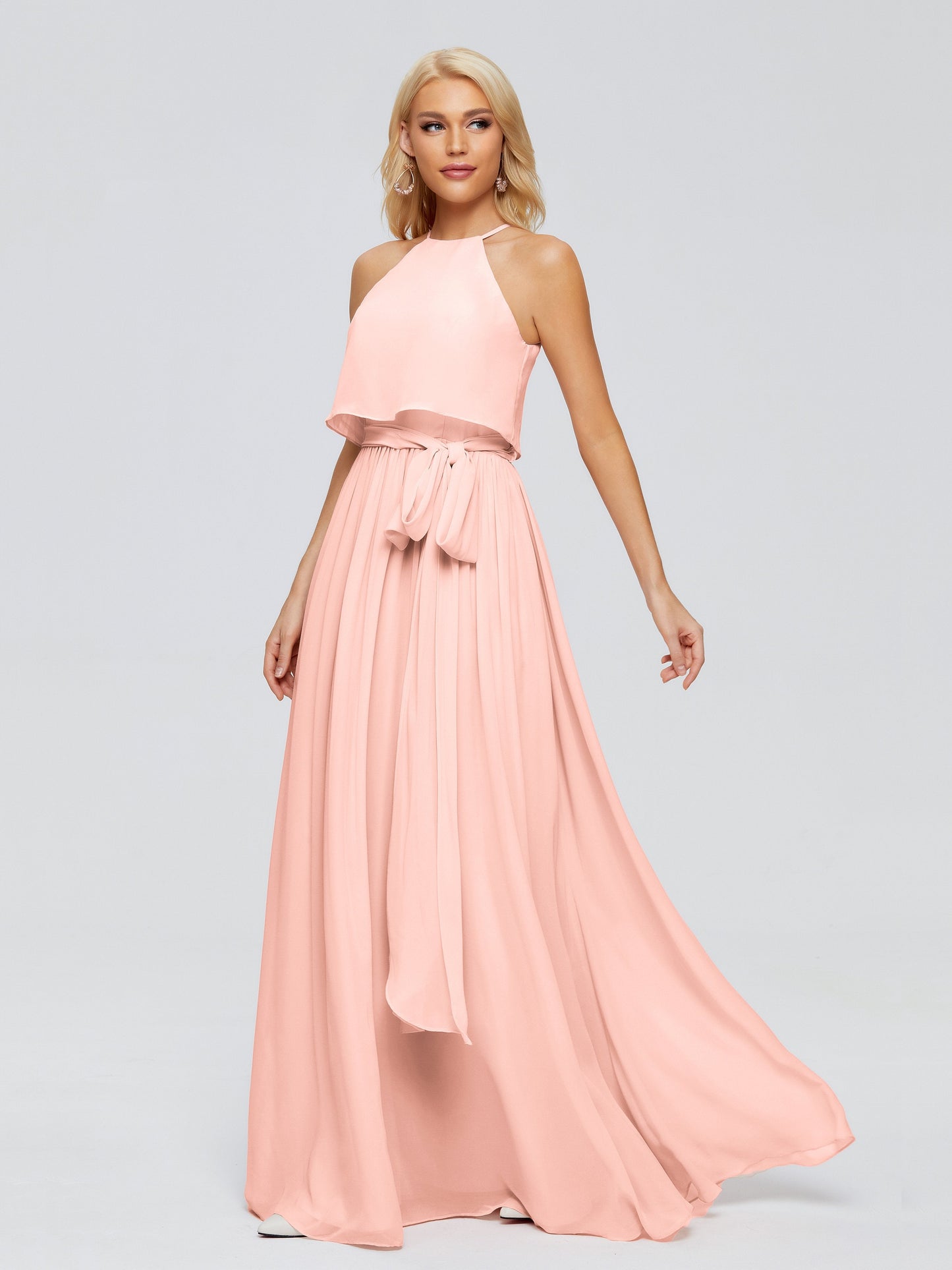 Nadey Halter Chiffon Bridesmaid Dresses With Bowknot